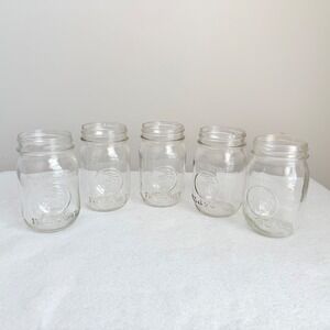Lot 5 Vintage Golden Harvest Mason Jars Regular Mouth Clear‎ Glass Canning